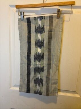 West Elm Striped Ikat Silk/ Cotton Pillow Cover in Light Gray, Navy and Olive